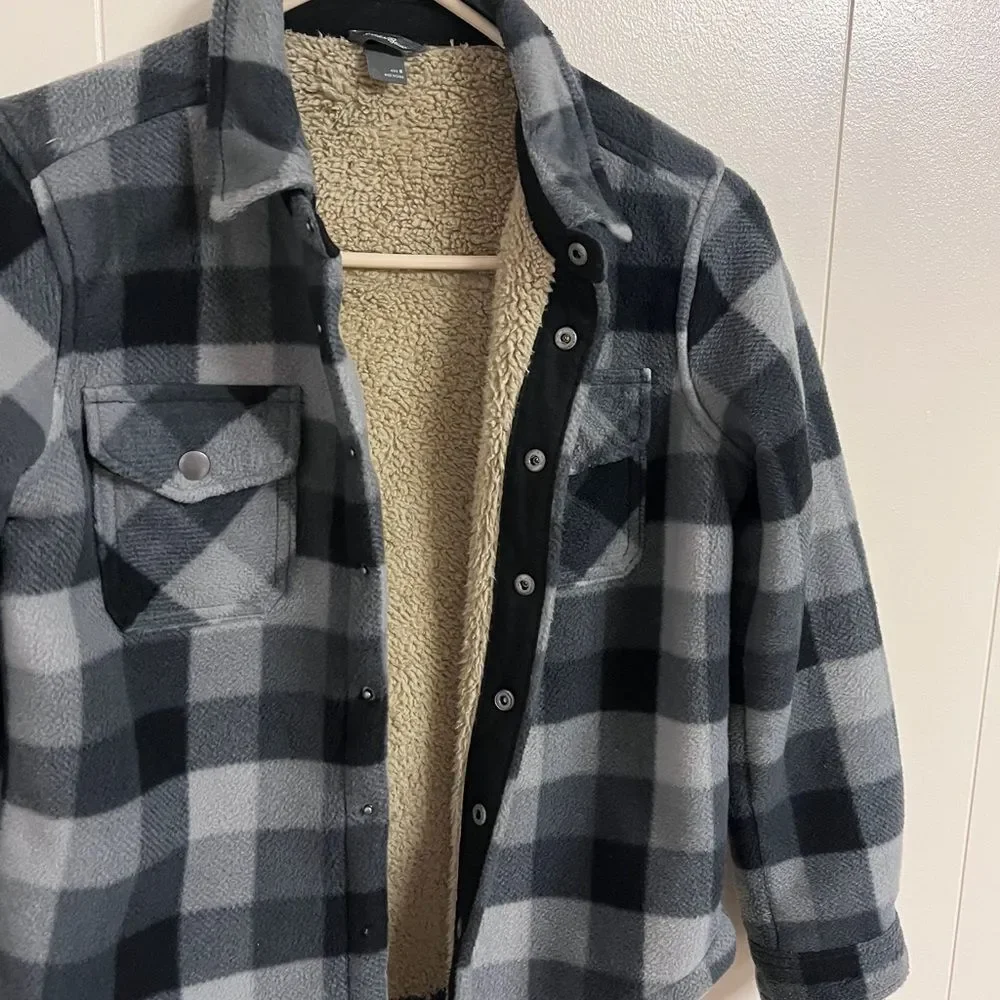 Eddie Bauer Boys Sherpa Plaid Shirt Jacket Black Size 8